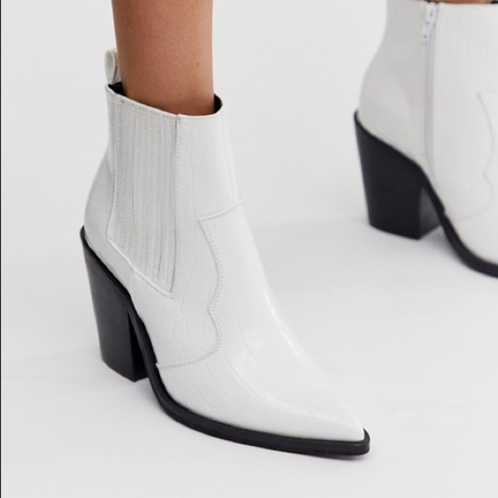 ASOS Design Elliot Western Ankle Boots White Croc